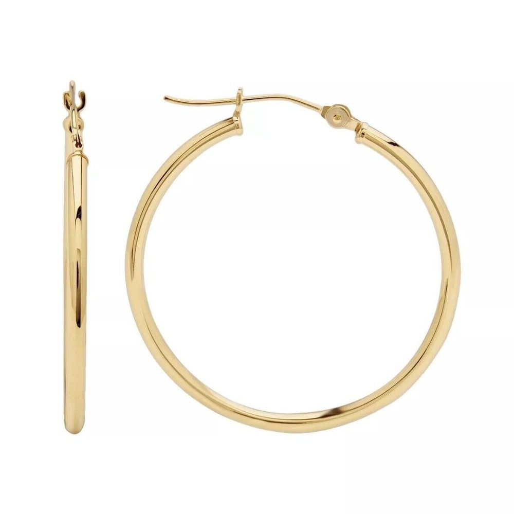 1.5" 18K GOLD Medium Smooth Hoop Pair of Earrings